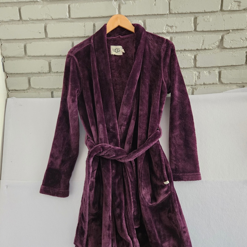 UGG Duffield II Robe Womens Medium Purple Plush Fleece Shawl Belted Bathrobe